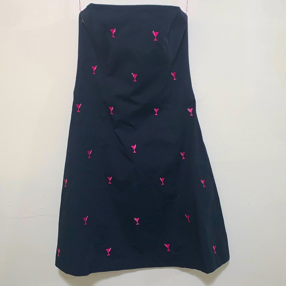 Lilypod Strapless black dress with pink martinis woman Size 10 casual or dressy